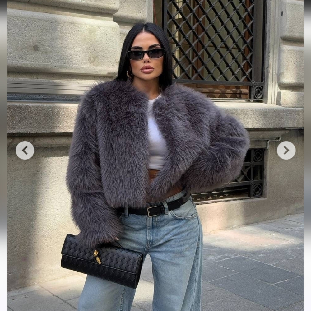 ZARA CROPPED FAUX FUR JACKET Size XS